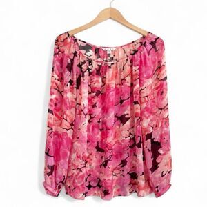 CABI #590 Pink Floral Print sheer blouse size S